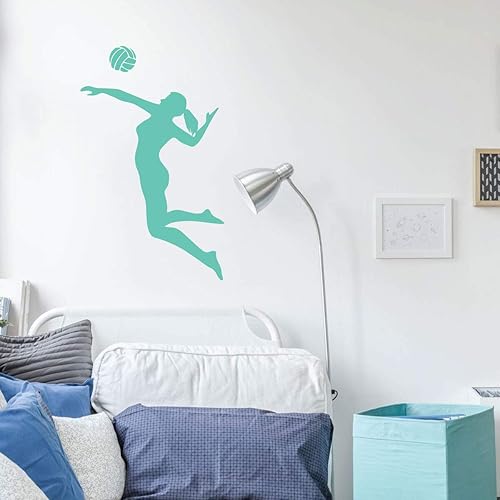 Miniatura 8 de Calcomanía de pared personalizada de jugador de voleibol para mujer, decoración de vinilo para dormitorio o sala de juegos, decoración deportiva,