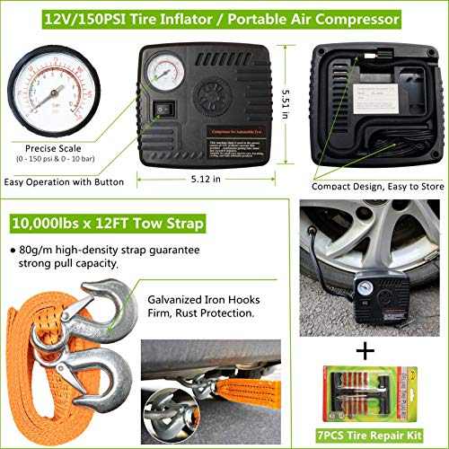 Holakit Premium Car Roadside Emergency Assistance Kit, Auto First Aid Emergency Kit, Heavy Duty Jumper Cables Car Kit, Car Safety Kit, Road Trips Essentials For Women With Air Compressor, Fire Blanket #TOP3