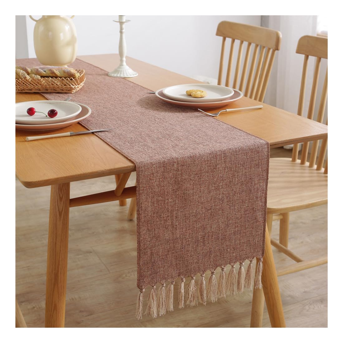 NIUSABOU Kitchen Dining TableDecoration, Farmhouse Table Runner With Fringe Coffee Cover Multicolor 33x(92-275) cm(Brown,33x143cm(12.9x56.2in))