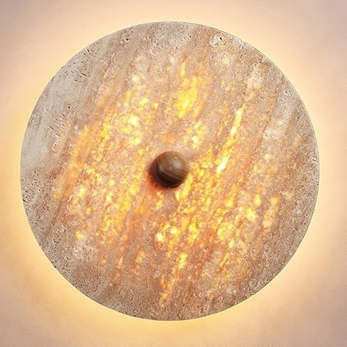 SEMANHUA Vintage Yellow Travertine Wall Sconce - Nordic Round Marble Indoor Lamp for Living Room, Hallway, and More(20CM)