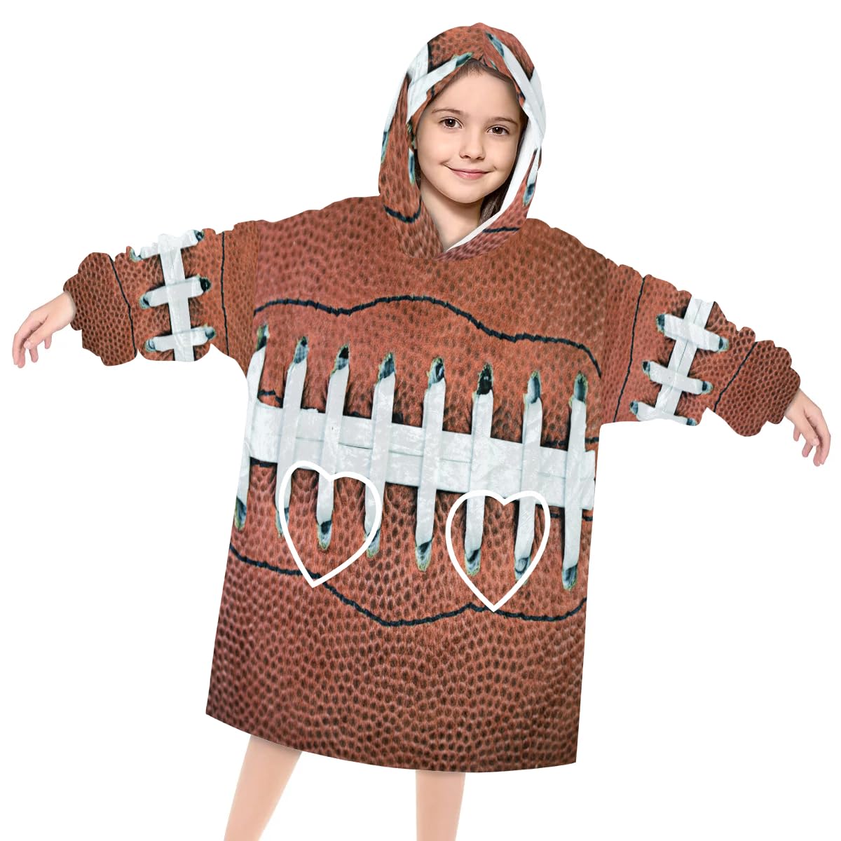 Pardick Wearable Blanket Hoodie for Kids, Retro Brown Baseball Fleece Sweatshirt Blanket Oversized Blanket Sweatshirt with Pocket Flannel Warm Hooded Blanket 6-10 Year Old Girl Boy Gift, One Size