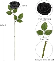 N&T NIETING Selyem Műrózsa Csomag - 10 db Élethű Fekete Virág Hosszú Szárral (51 cm) - Esküvői Dekoráció, Otthoni Dísz, Ajándék 6
