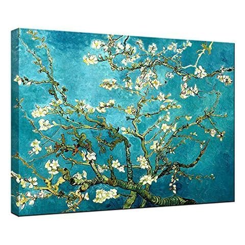 Wieco Art - Almond Blossom Modern Framed Floral Giclee Canvas Prints By Van Gogh Famous Oil Paintings Reproduction Flowers Pictures on Canvas Wall Art Ready to Hang for Bedroom Home Decorations Cover