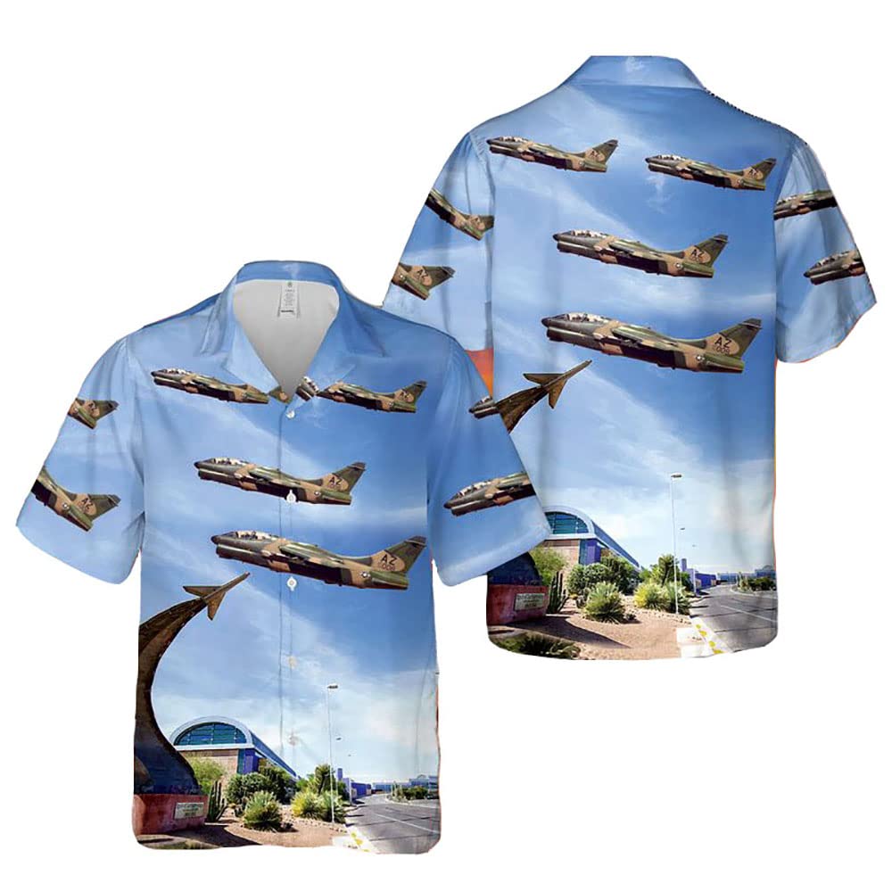 Aircraft A-7k Pattern BlueVer 2 Hawaiian Shirt Cotton Casual Button Down Short Sleeves Hawaiian Pocket Shirt Unisex Full Print for Vacation Full Size S-5XL Multicolor