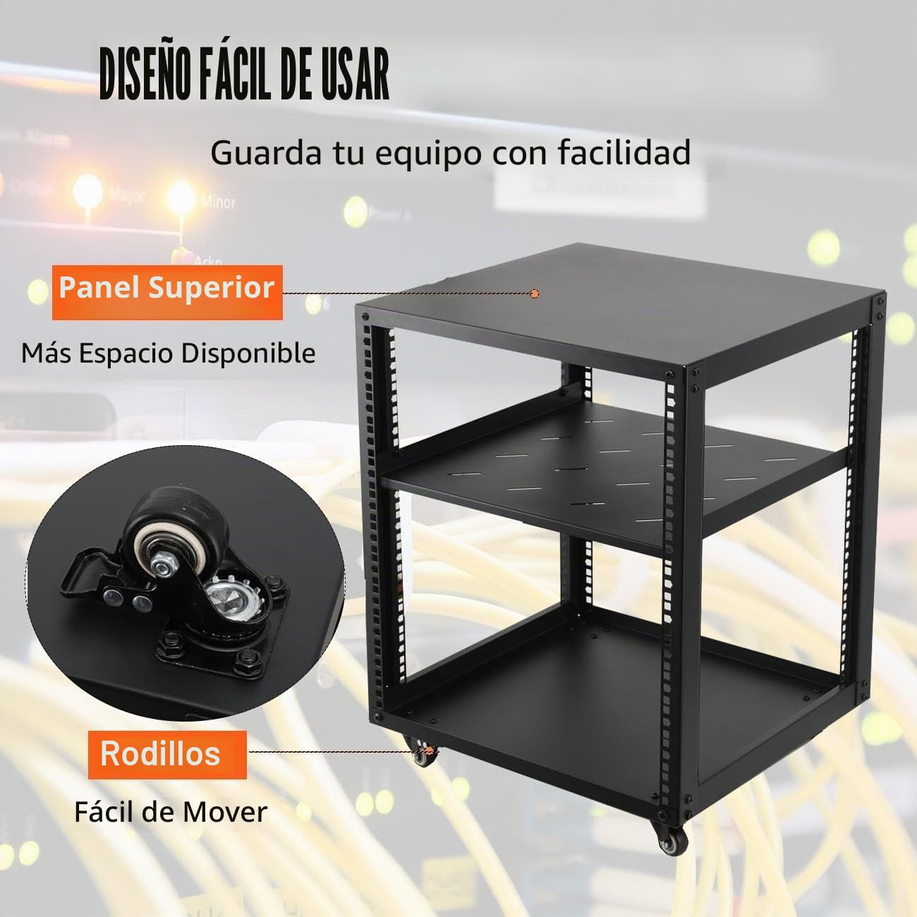 Rack de Servidor de Marco Abierto de 12U, Rack Móvil de Marco Abierto de 4 Columnas para Servidores, Rack de Red de 19 Pulgadas con Ruedas