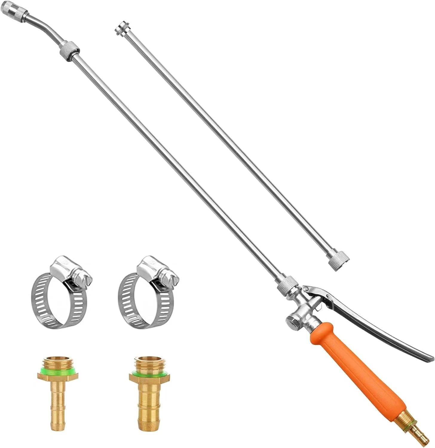 All Metal Replacement Sprayer Wand,1/4"" & 3/8"" Brass Barb Sprayer Wand Replacement, Stainless Steel Sprayer Wand with Shut off Valve & 2 Hose Clamps (44 Inches Sprayer Wand)