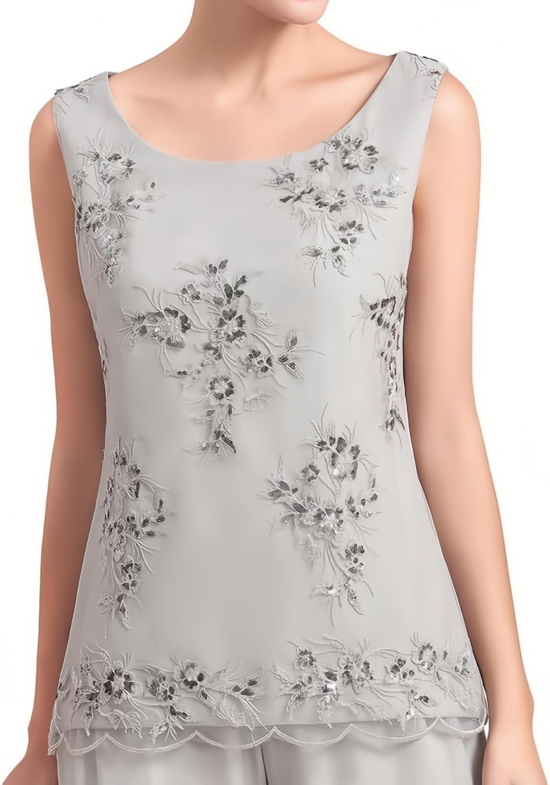 Damen 3 Teilig Hosenanzug für Hochzeit,Langarm Spitze Festlich Formelle Abendanzüge mit Bolero Chiffon Große Größen Hosenanzug