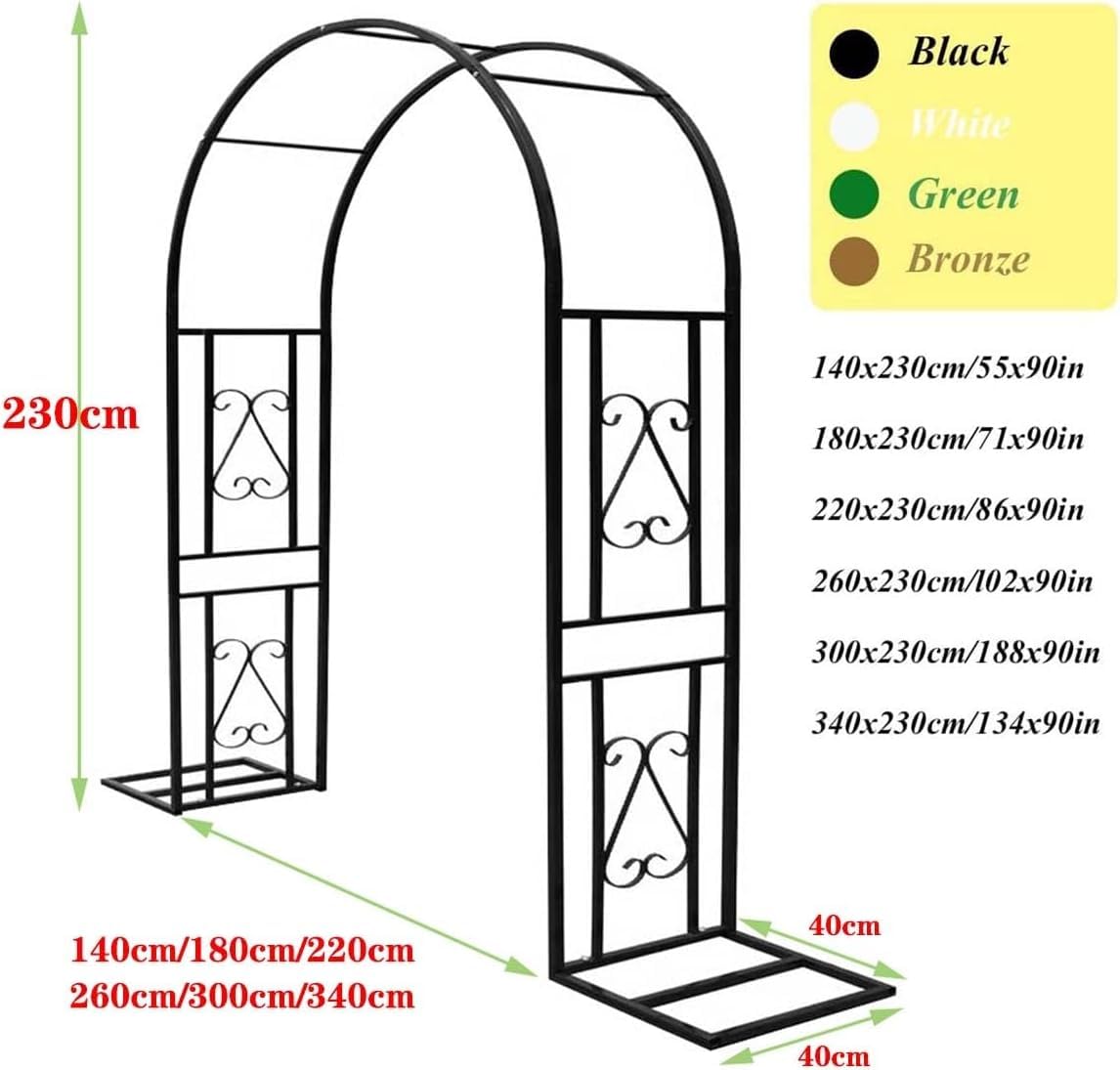 Große Metall-Gartenpergola für Kletterpflanzen, 220 x 230 cm, verstellbar, 140–340 cm, eleganter schwarz-weißer Pavillon für Outdoor-Dekoration und Gartenbögen