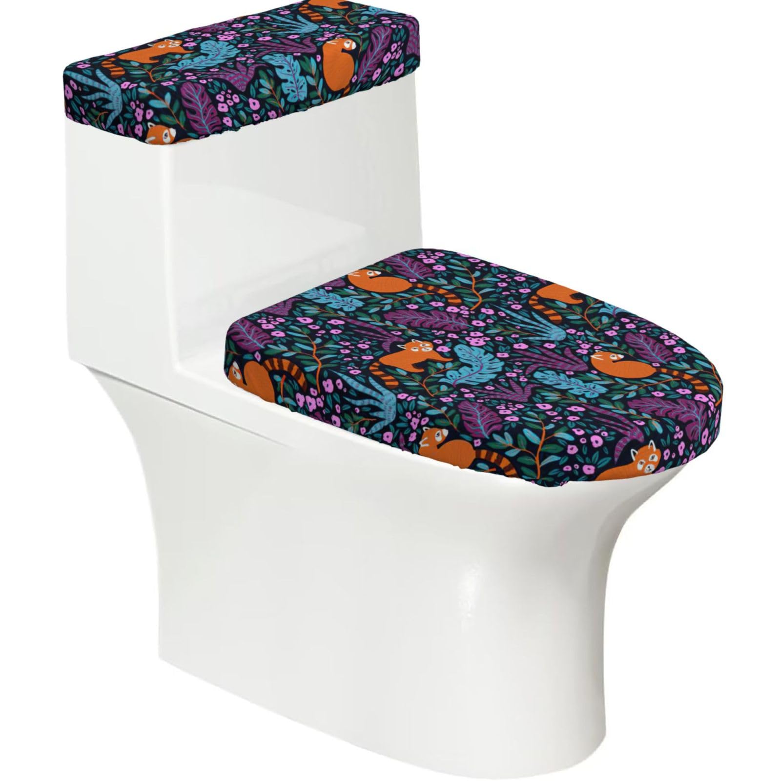 Cat Print Print 2-Piece Stretch Toilet Cover Set, Elastic Breathable Toilet Seat and Tank Lid Protector