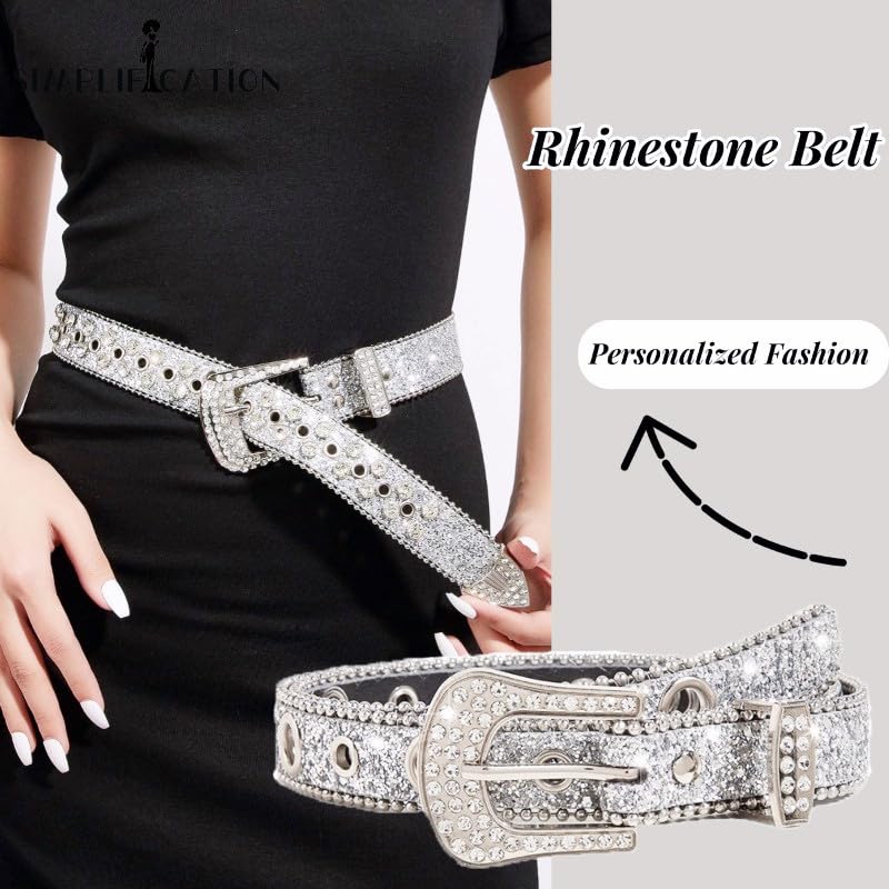 Womens Rhinestones Studded Belts Bling Big Diamond Cowgirl Cowboy Waist Belt for Jeans Dresses Fit for 27"-39"3