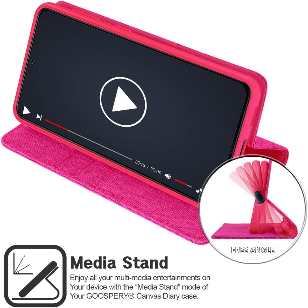 GOOSPERY Canvas Wallet Case Designed for Galaxy S21 Case (2021) with Card Holder [3 Slots], Denim Stand Flip Cover - Hot Pink
