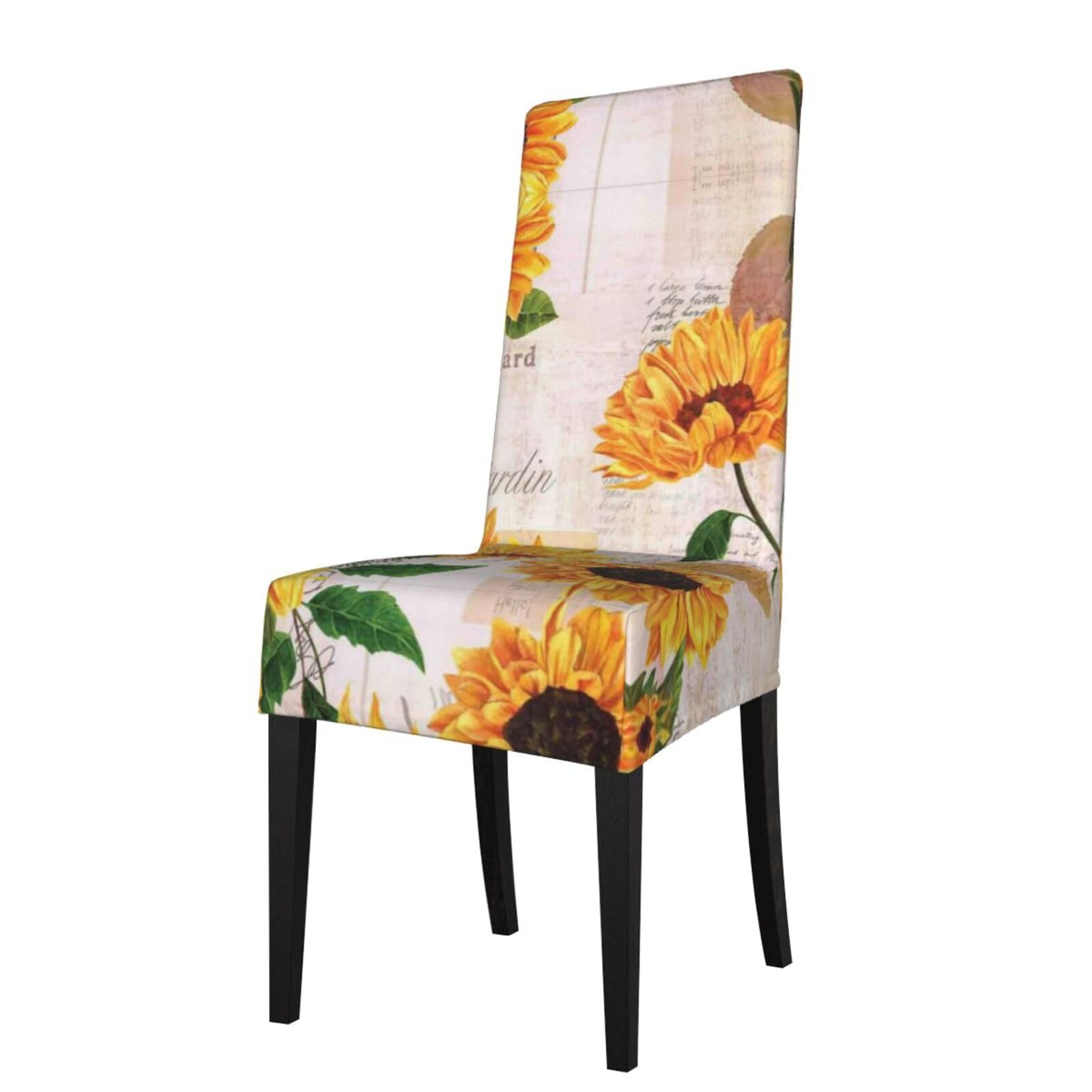 Esasam Sunflower Printed Dining Chair Protective Cover, Machine Washable, Suitable For Universal Armless Chairs