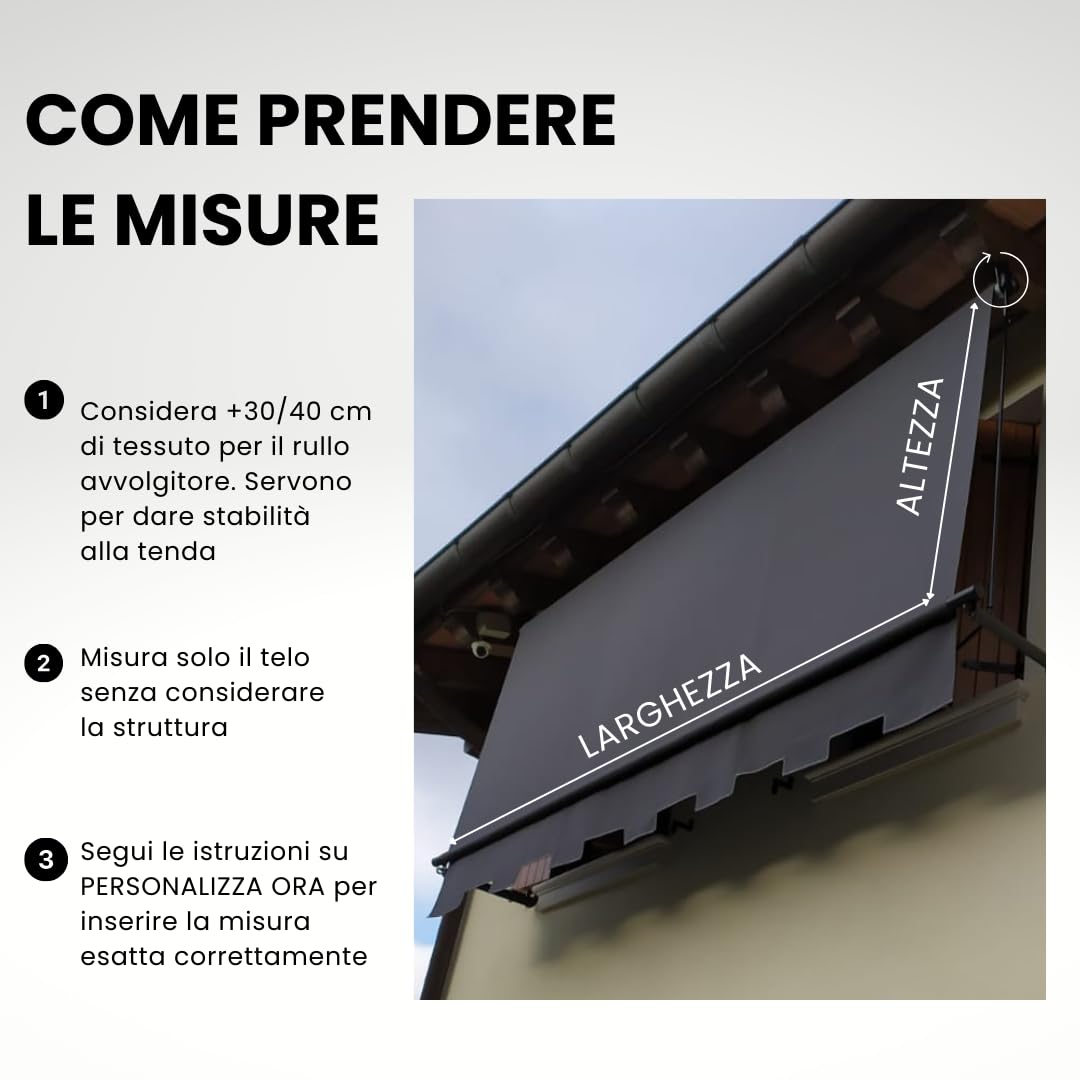TENDAGGIMANIA Telo Ombreggiante Tenda da Sole Esterno Tempotest Para' Made in Italy - Con tondini Bordi e Volant - Su Misura (Larghezza DA 351 A 470 CM)