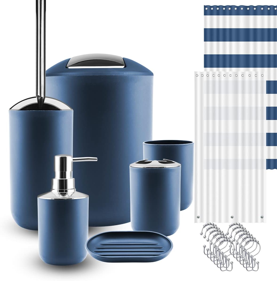 Amazon.com: Navy Blue Bathroom Accessories Set, 9 Piece Bathroom Set ...