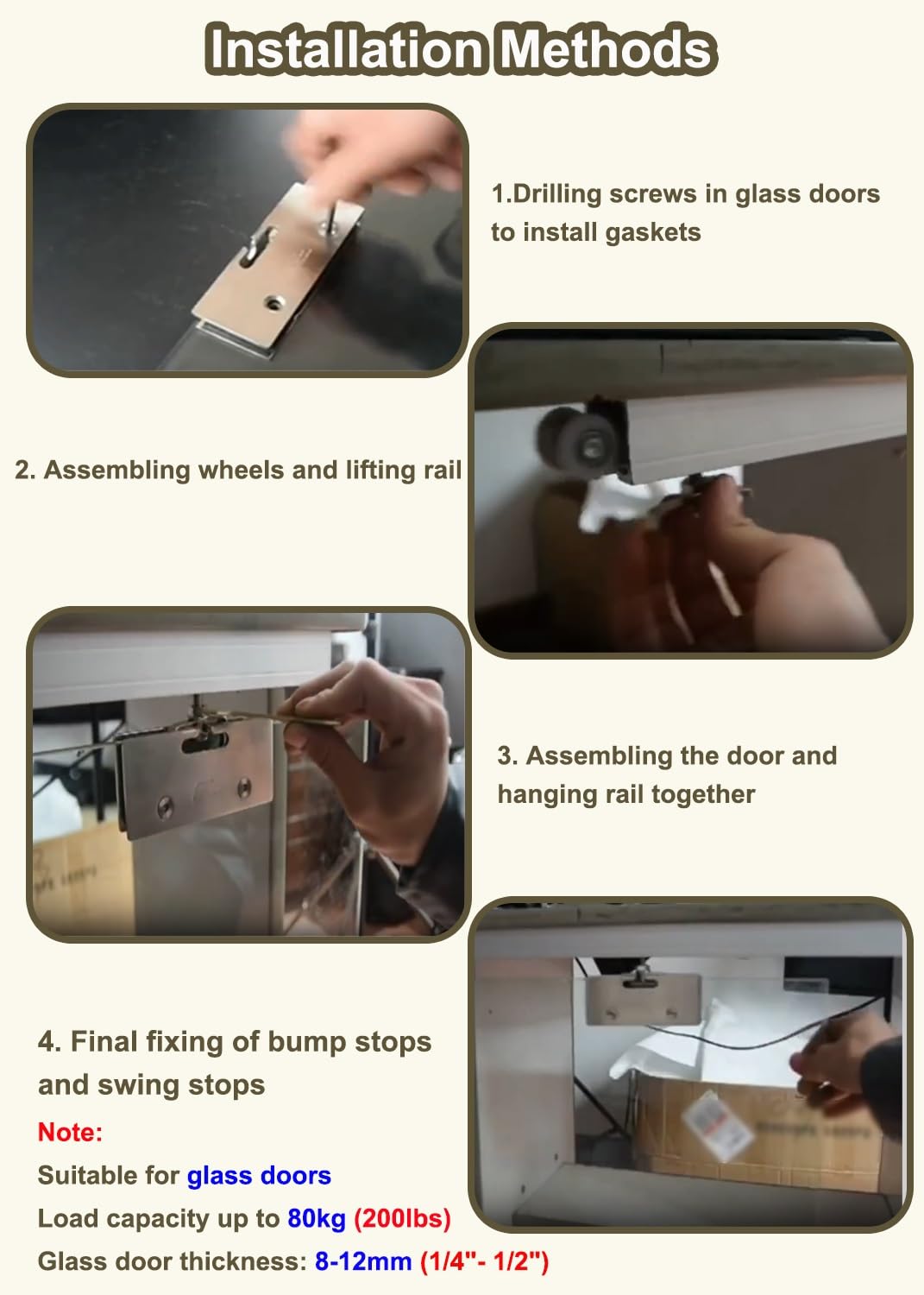 Kit de rieles para Puertas corredizas de Vidrio de 60 Pulgadas - Herrajes de derivación para Montaje en Pared con Juego de poleas de Rodillos de Aluminio para Puertas empotradas - Fácil inst