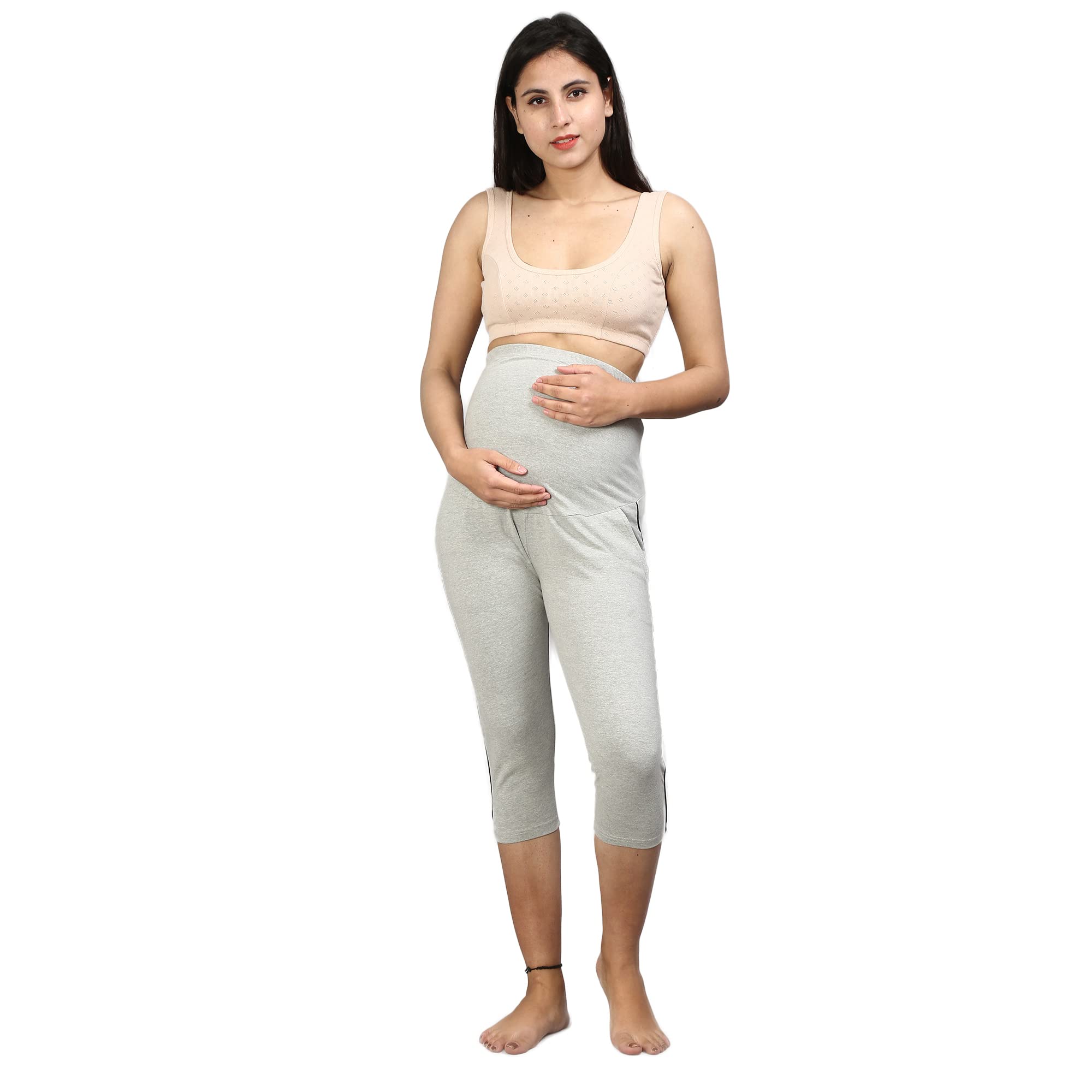 Sillyboom Women's Comfort Fit Maternity Yoga Pants Capris for Women Pregnancy Pants Over-Belly Design and Elastic Waistband for All Moms to Be (Grey, 2XL) - Image 3 thumbnail