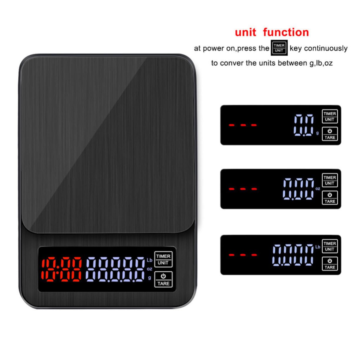 SOLUSTRE Báscula Electrónica para Cocina y Café con Temporizador Sensor de Alta Precisión Capacidad Pantalla LED Grande USB sin Baterías para Hornear y Cocinar