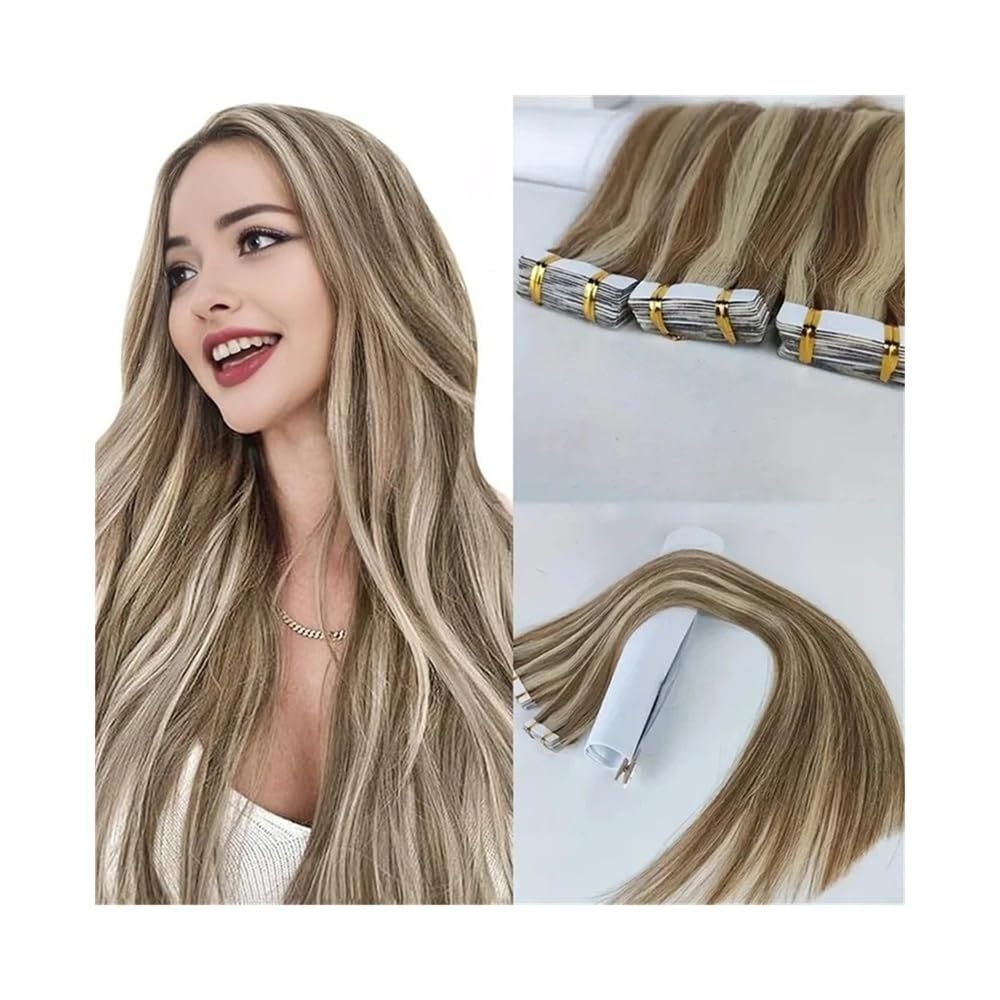 Klej Przedłużanie Włosów Taśma W Przedłużanie Włosów Ludzkich Camel Brown Mieszane Bleach Blonde 20 sztuk 50 g Remy Wątek Proste Włosy Bezszwowe Niewidoczne (22 cale)