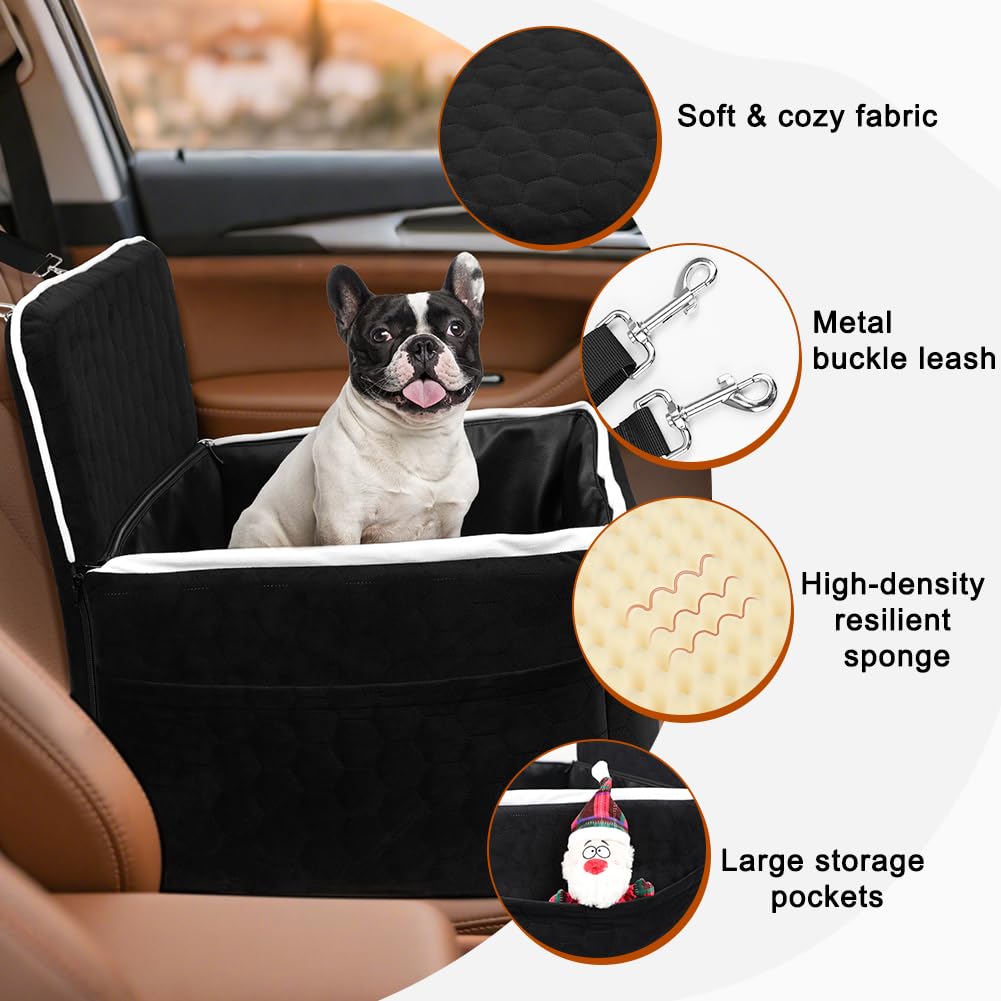 SZEE Stabiler Reise Hunde Autositz für Kleine/Mittlere Hunde bis 15 Kg, Einzigartiger Hundesitz Auto mit Abnehmbares Kunstleder-Inlay,Ausklappbares Hundebett mit Zwei Metall-Sicherheitsgurte