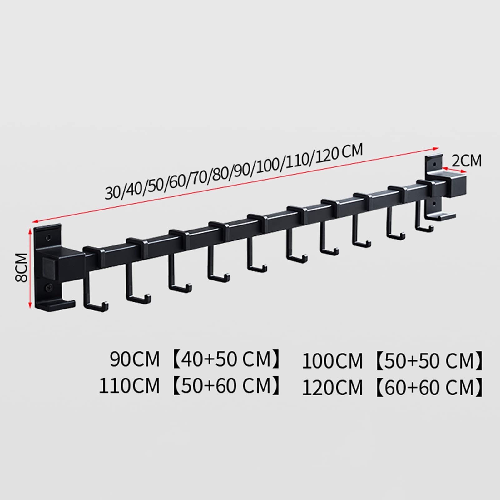 Hängendes Topfregal, hängende Pfannenschiene mit Haken, Küchenständer im Industriestil, Organisationsstange for Kochgeschirr, for Pfannenwender, Messbecher (Size : 100 * 8 * 2cm)