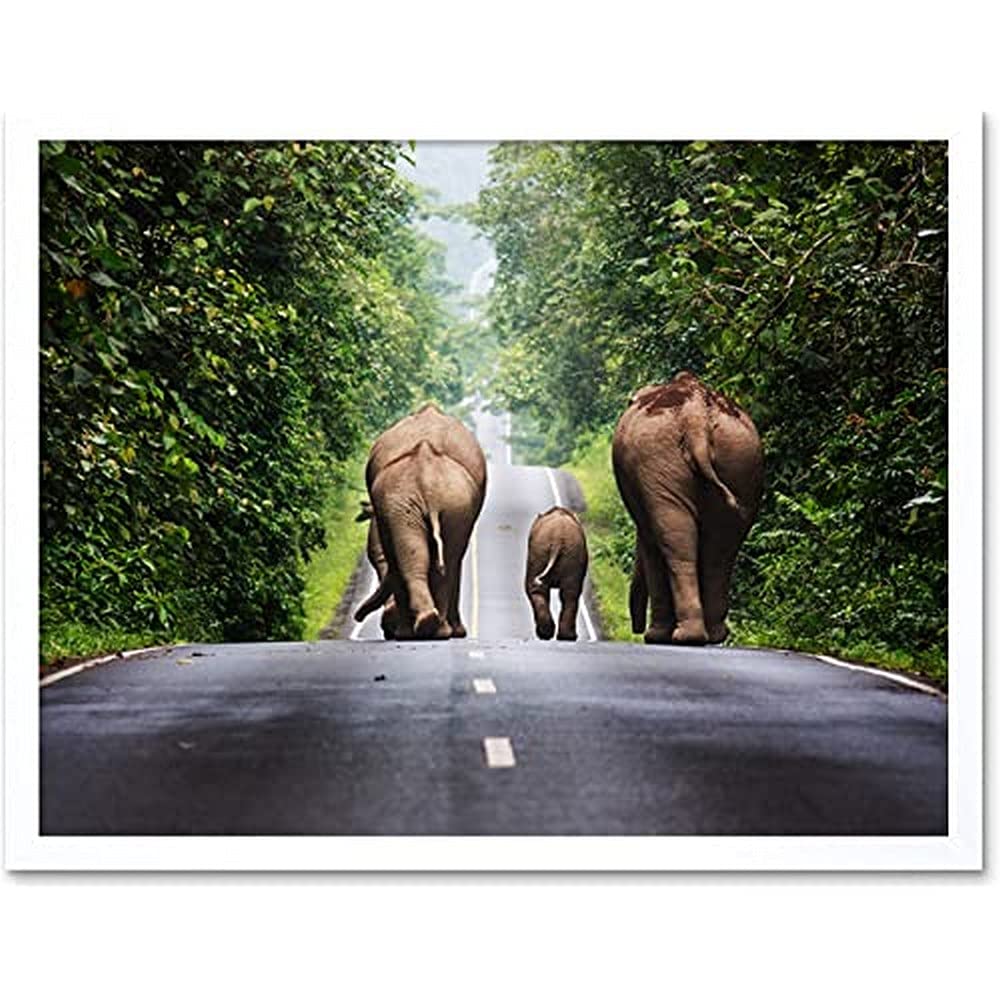 Khunkay Wild Elephants Road Forest Thailand Photo Unframed Wall Art Print Poster Home Decor Premium