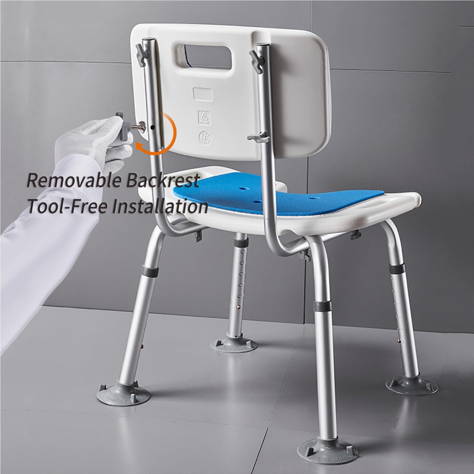 Silla De Ducha, Silla De Ducha con Respaldo Y Reposabrazos, Taburete De Ducha Antideslizante, Asiento De Ducha Regulable En Altura para Personas Mayores Y Discapacitadas, 136 Kg
