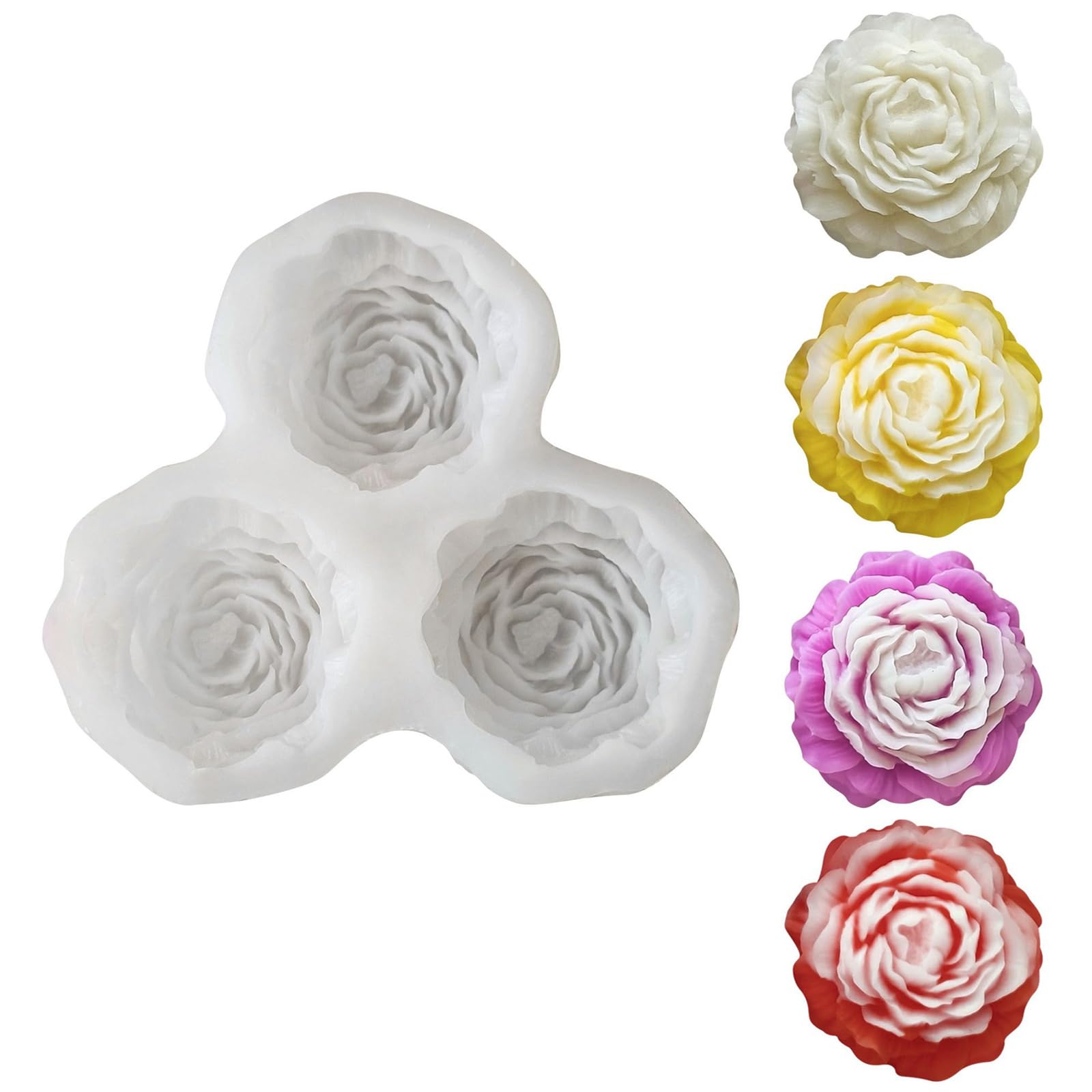 NEWFT Easy to Clean Silicone Candle Mold Flower Soap Peony Flower Shape Resin Project Silicone Texture for Candle