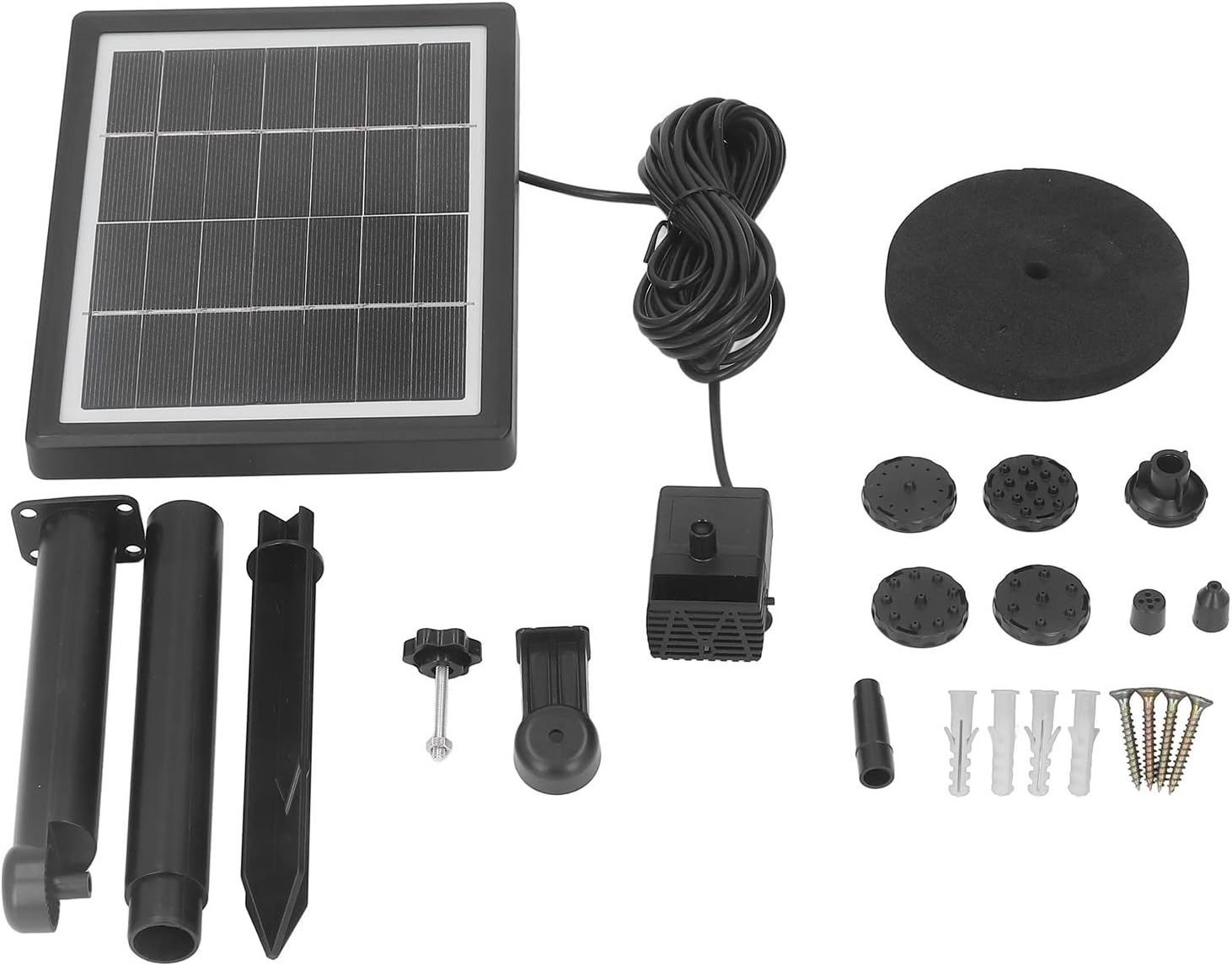 Bird Bath Fountain, Adjustable Control Ground Plug Split Type 7V 3 for 5W Long Life Span Solarwith 6 Nozzles for Garden