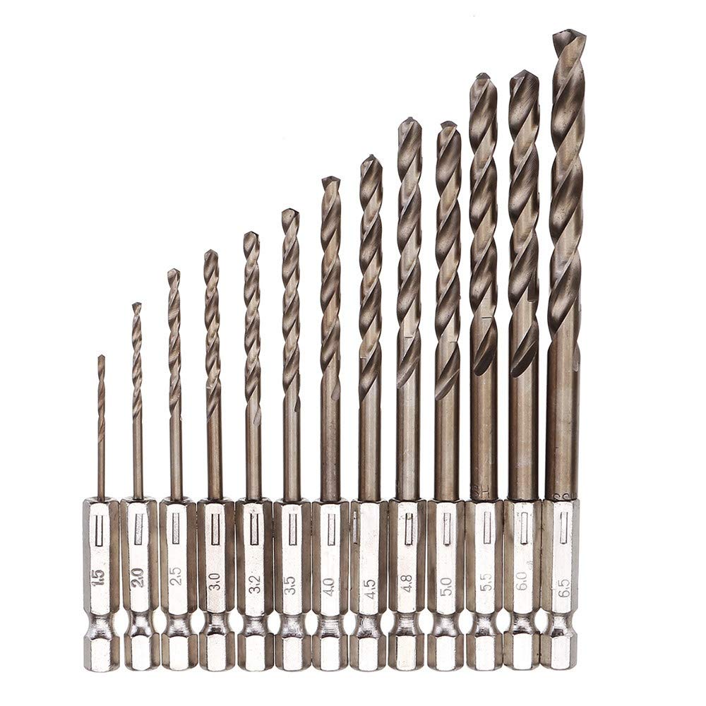 13pcs 1.5-6.5mm M35 Cobalt Mèche HSS-Co Twist Jeu de forets 1/4 Pouces Hex Shank JIYAMI'EN EL