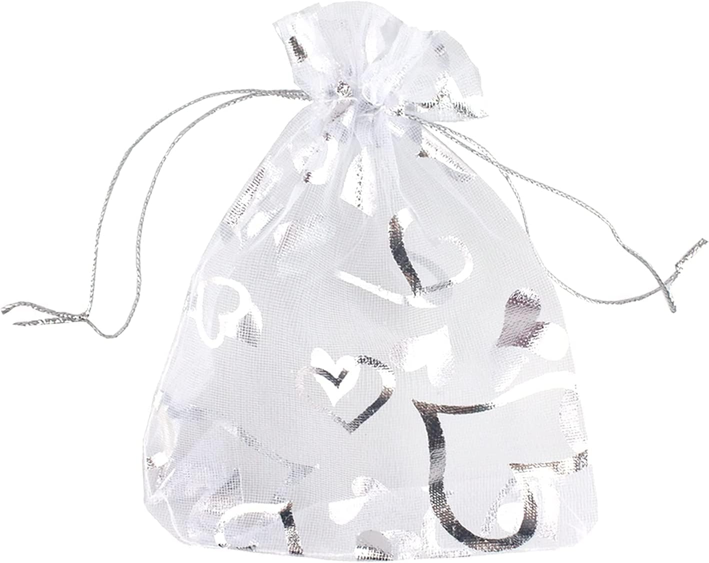 22X31cm Transparent Printed Silver Organza Potli Bags Jewellery Pouch Best for Wedding Diwali Rakhi Party Supply Birthday Return Gifting Bags
