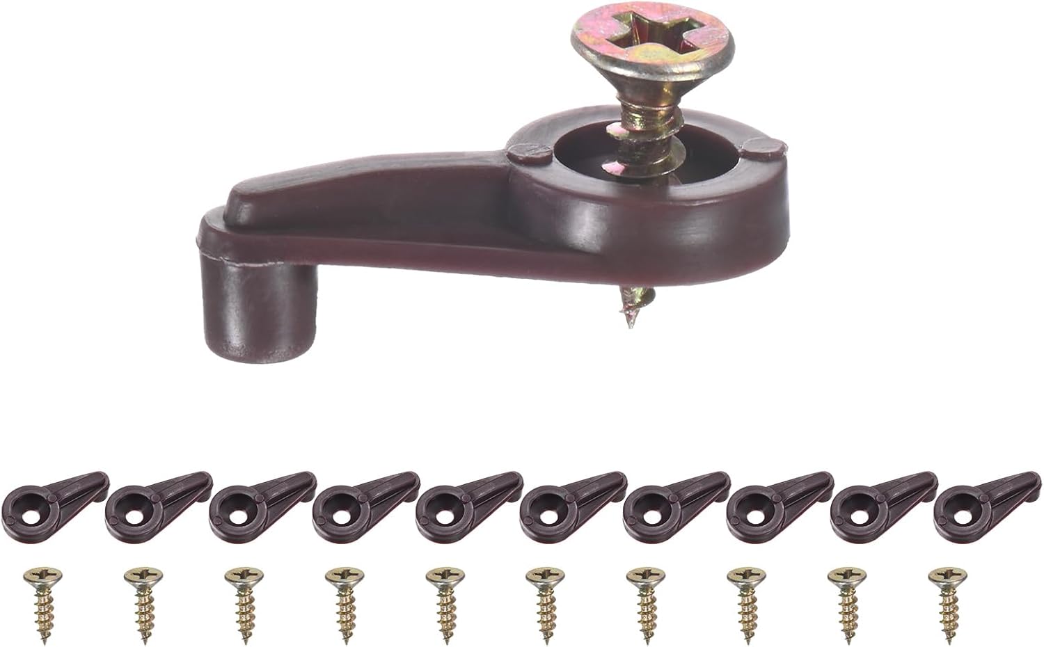 100 Pack Glass Retainer Clips, Offset 4mm Plastic Glass Panel Retainer Clips Bracket Screen Door Clips W Screws for Fixing Mirror/Glass/Cabinet/Doors/Windows [Cylindrical, Brown]