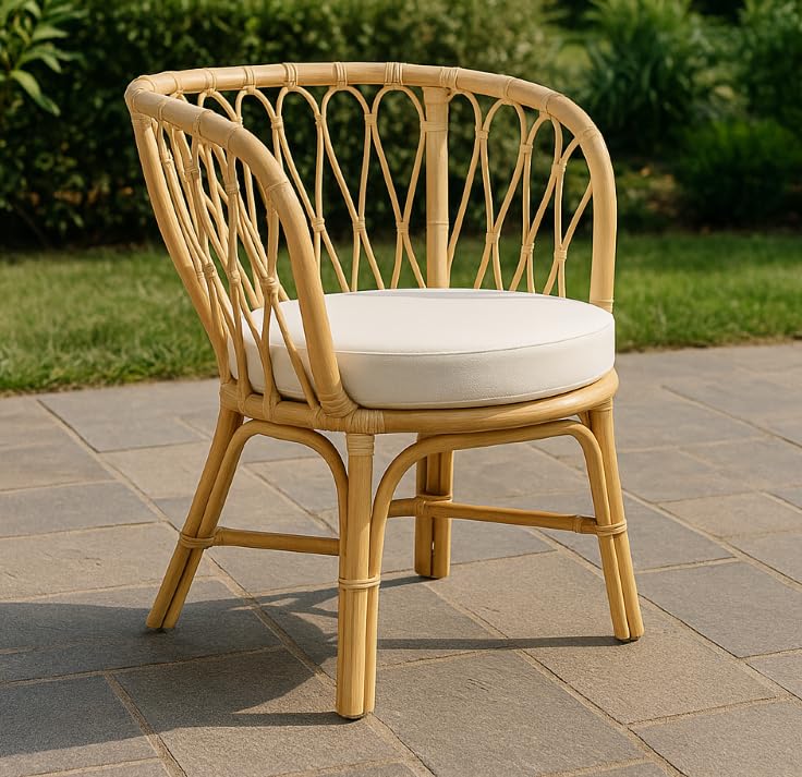 Deconation Fauteuil en Rotin rannes - Beige - Chaise pour Extérieur Ou Intérieur - Coussin Blanc...