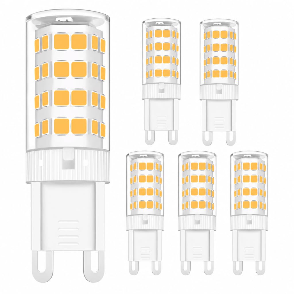 Artomnivera G9 LED Bulbs 6 Pack 5W 3000K Warm White 50x16mm Ceramic, G9 Bulb for Home Decor Commercial Office Lighting Chandeliers Crystal Lamps Ceiling Lights Wall Sconces, G9 Bulbs Warm White