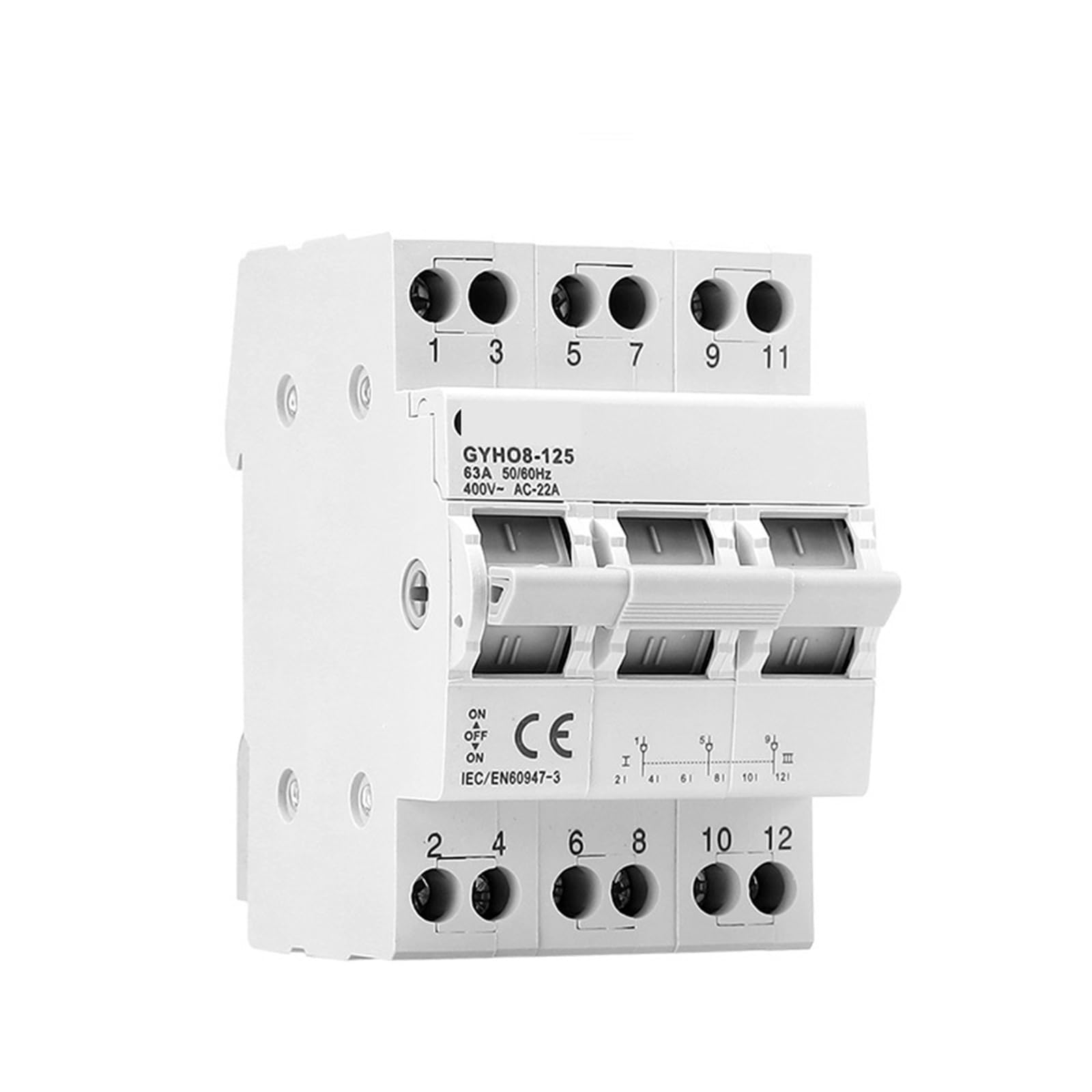 VSPPJYFG GYHO8 3P 40A 63A 100A 125A Dual Power Manual Transfer Isolating Switch Interlock Circuit Breaker Modular Changeover Switch 1Pcs(40A)