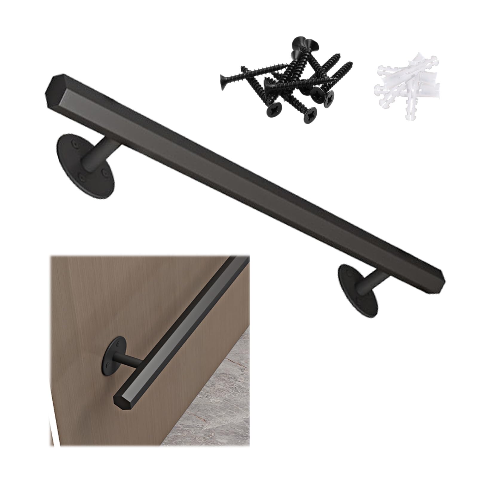 Lmvyuvlf Black Wall Mount Stair Handrail, Wrought Iron Steps Baluster,Barrier-Free Staircase Grab Bar,4.5Cm Wall Clearance & 8Cm Round Base(,80Cm/2.6 Ft)