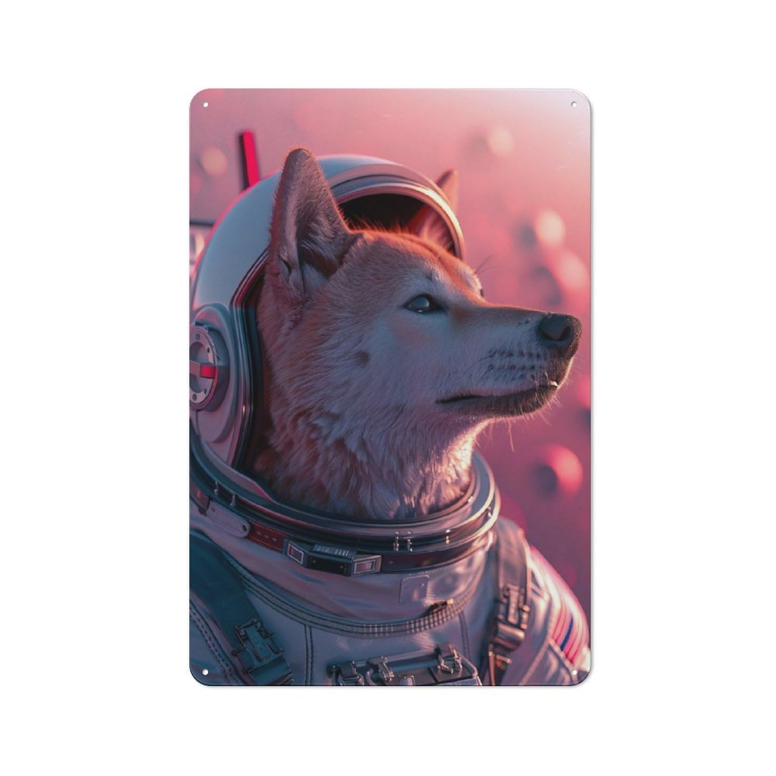 Junmoney Kishu Ken Astronaut Tin Sign 30X20cm For Workshop Wall, Rustic Wall Decor, Suited To Workshop Decor Fans