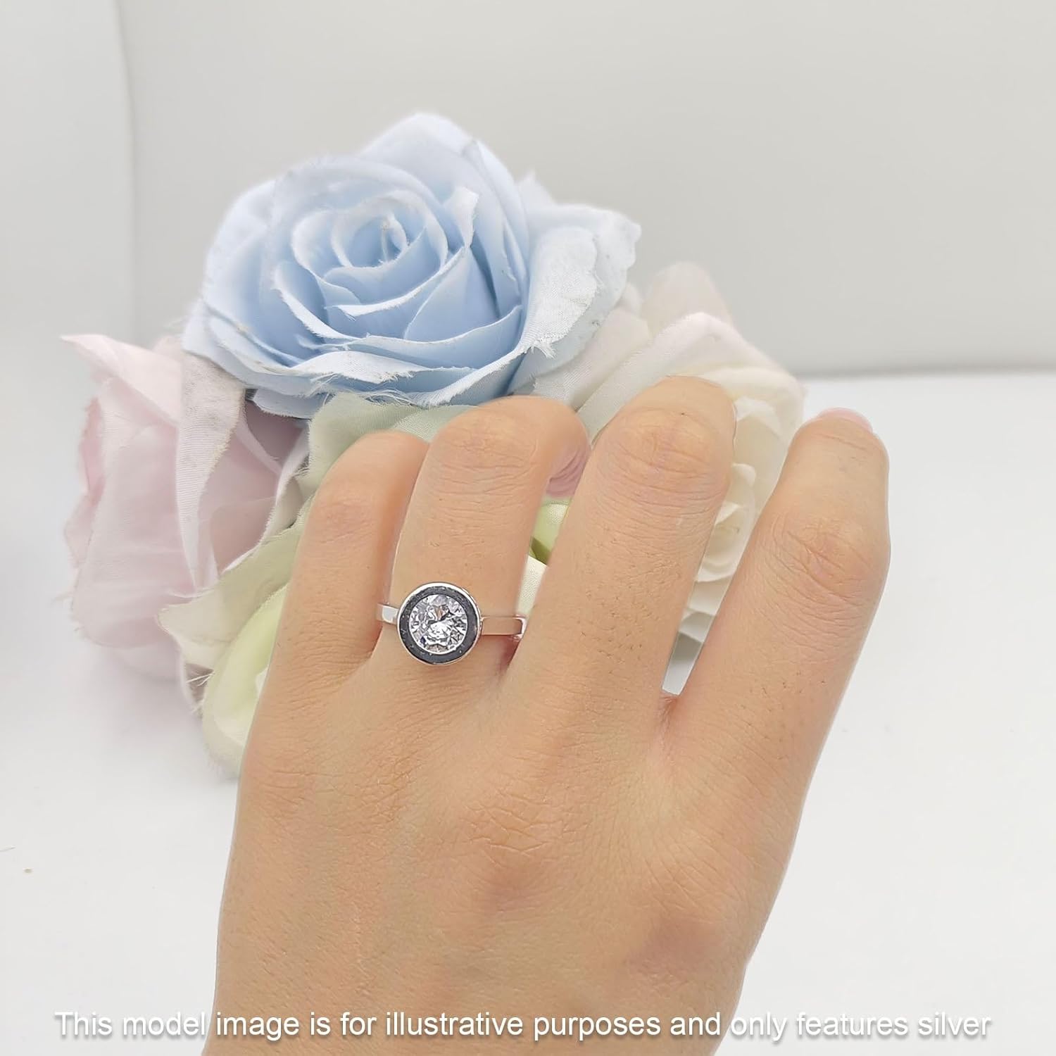 OMRANII Art Deco Round Shape Classic Style Bezel Set Hidden Halo Solitaire Engagement Ring Round Cubic Zirconia Stones 925 Sterling Silver