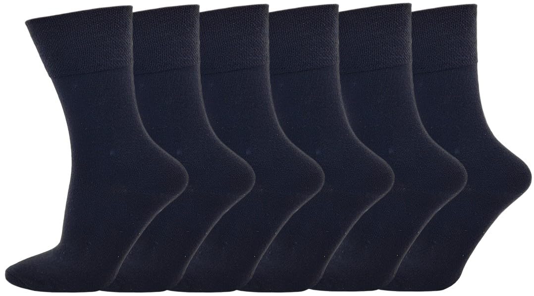 SOCK-TEC 6 Pairs Ladies Non Elastic Socks Diabetic Friendly Soft Cotton Wide Loose Top Grip UK 4-8 (Option 1)