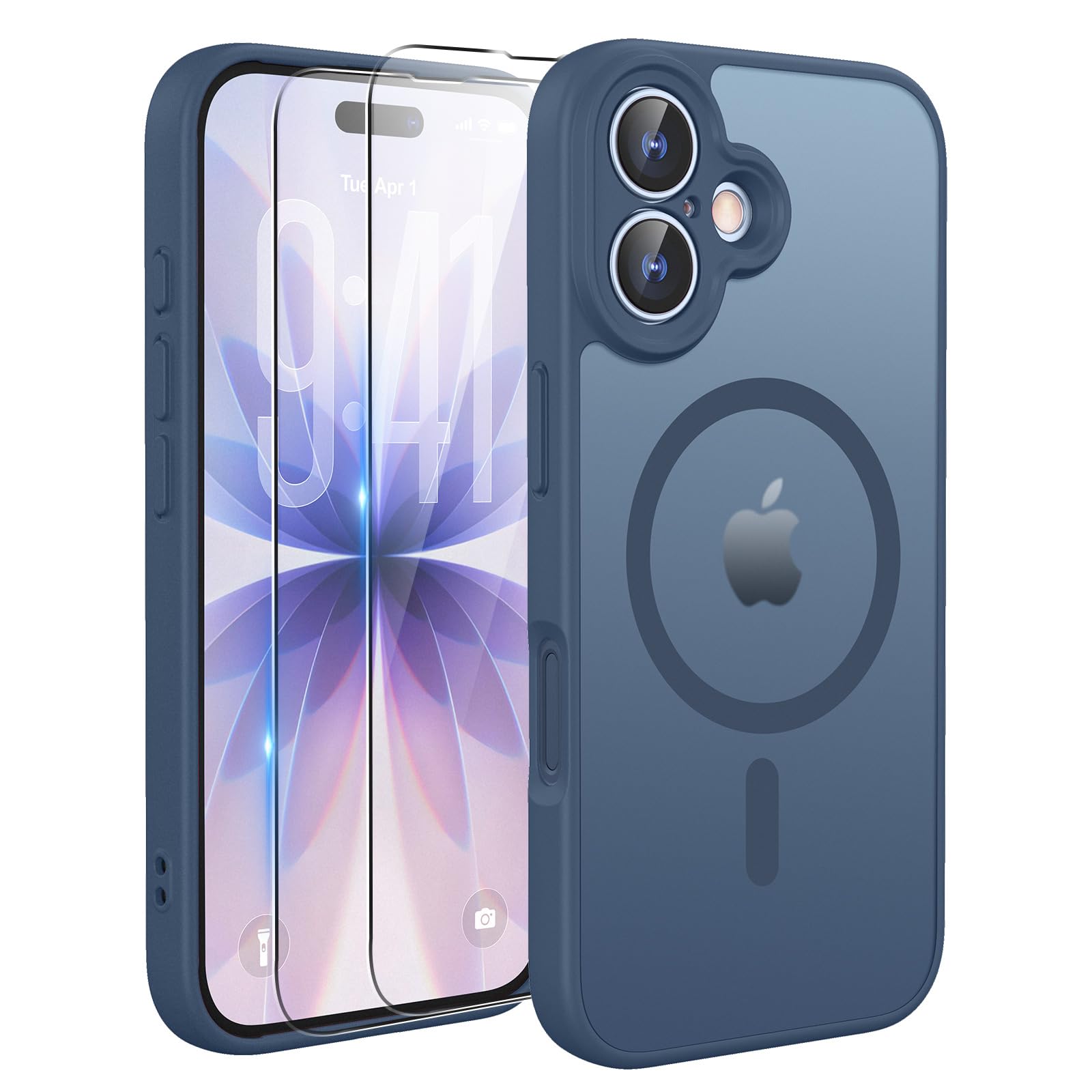 TQIAHF Magnetica Cover per iPhone 17 con 2 Pellicola Vetro Temperato Protezione Schermo Compatibile con Magsafe Case Militare Antiurto Sottile Opaca Telefono Custodia per iPhone 17,Blu