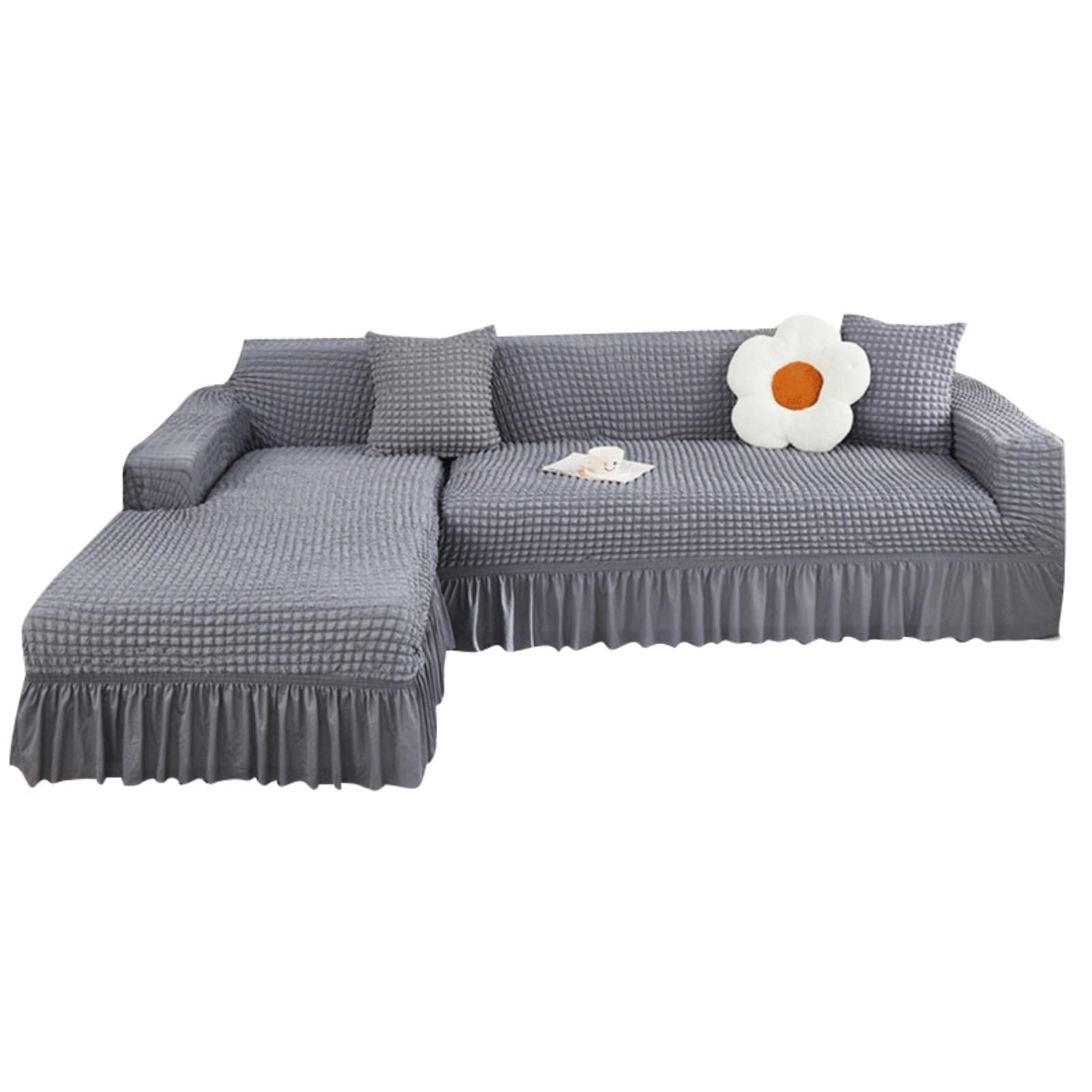 Copridivano, Sofa Cover, Copridivano 3 Posti con Penisola, Copridivano Angolare, Copridivano Universale con Penisola A Sinistra/Destra (Grigio Chiaro,Tre Persone)
