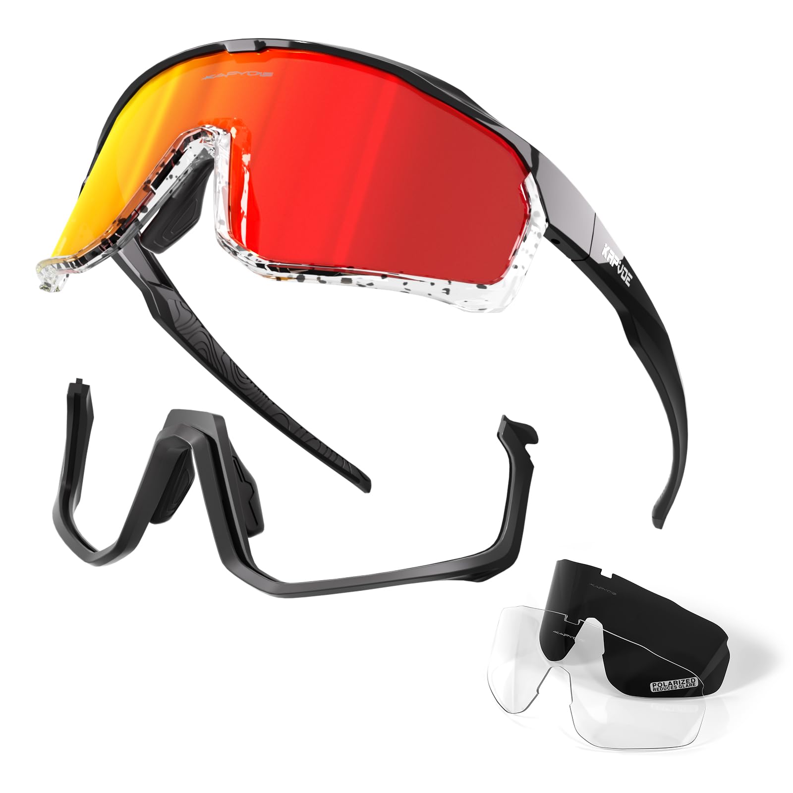 KAPVOE Polarizadas Gafas de Ciclismo con 3 Lentes Intercambiables Deportivas Mujeres Hombres MTB Bicicleta Running Bici