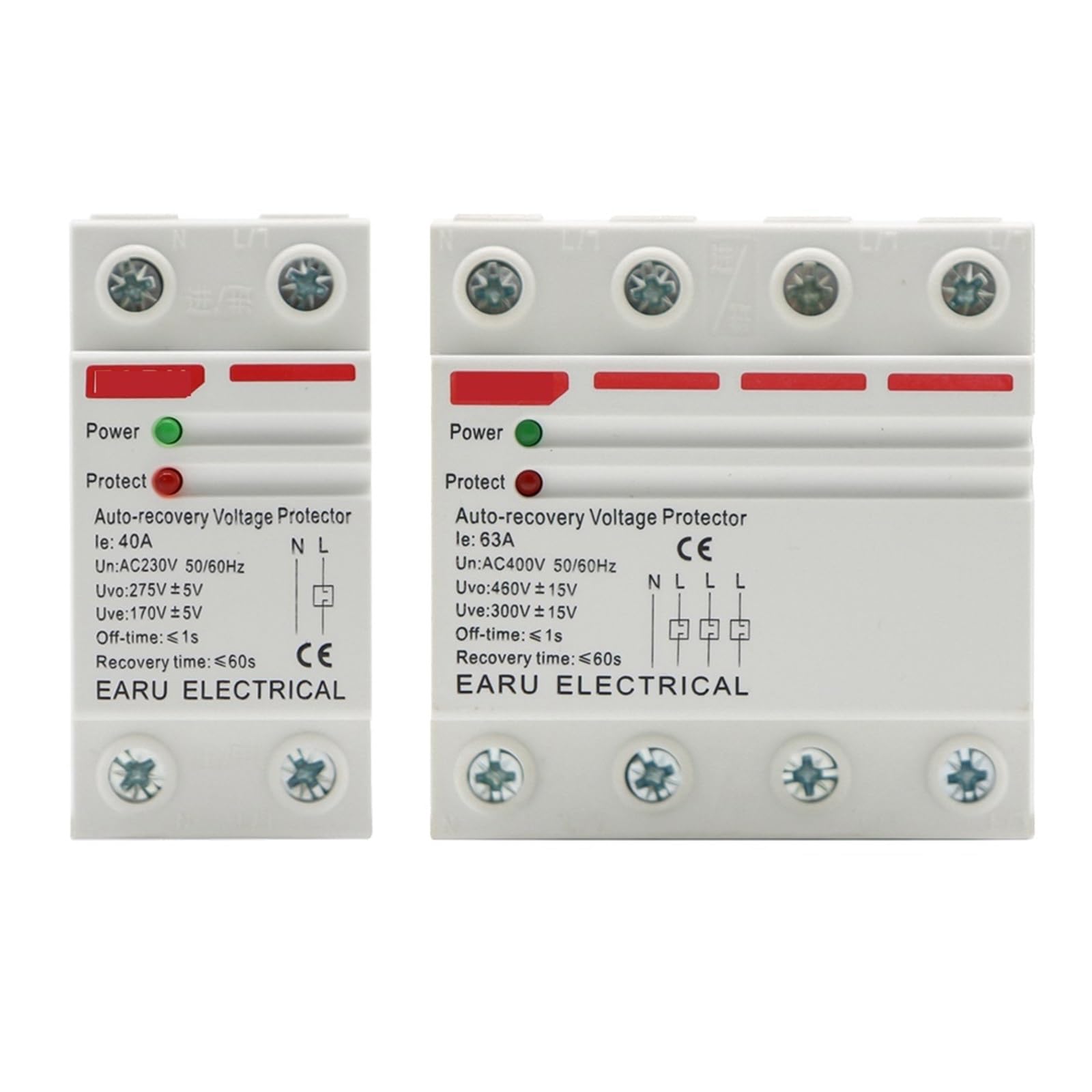 NVSFZGIYG 40A 63A 230V Din Rail Automatic Recovery Reconnect Over Voltage Under Protective Device Relay 1Pcs(40A,230V 1)