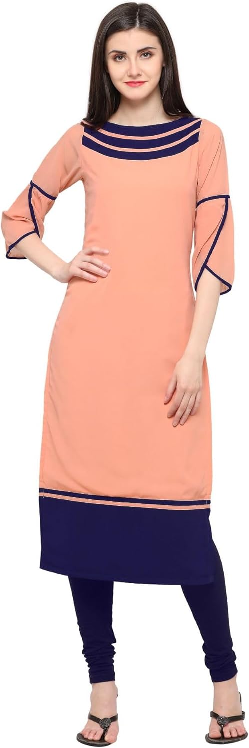 SK.Royal Women's Georgette Straight Kurta - Peach(M)