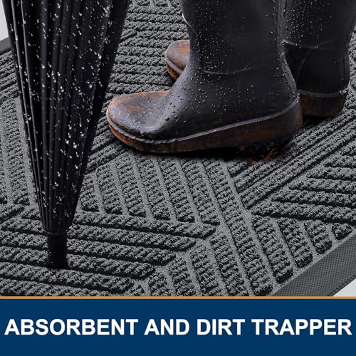 Smiry Front Door Mat Outside Entrance, Heavy Duty Sturdy Natural Rubber Doormat, Trap Dirt and Moisture, Easy Clean Low Profile Welcome Floor Mats for Indoor Outdoor Entry, 29.5x17 Inch, Silver Grey