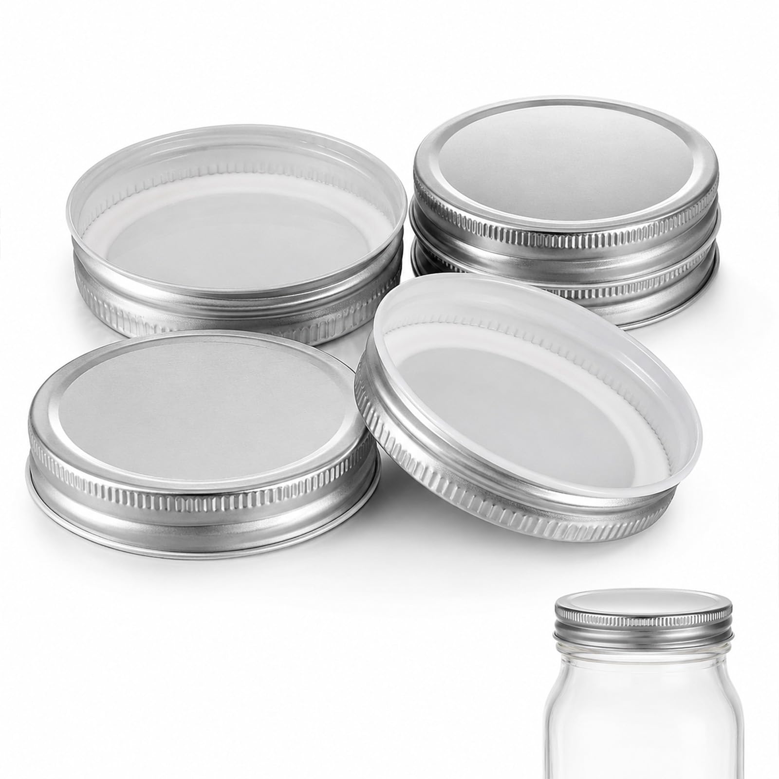 6 Pcs Regular Mouth Ma-son Jar Lids, Tinplate Leakproof Canning Lids Silver