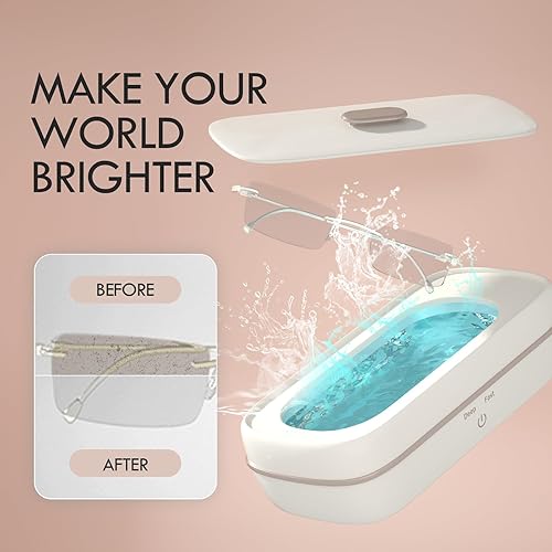 Miniatura 4 de Marsflex Máquina limpiadora ultrasónica de joyas, 47 KHz, portátil, máquina ultrasónica con 2 modos de 10.18 onzas líquidas para gafas domésticas,