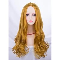 Vista 16 de Peluca larga rubia para niños y niñas, pelucas rubias claras largas onduladas para niños, pelucas sintéticas con parte media Negro