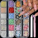 SEMATA 2 Box 3D Flower Nail Charms and Gems, Colorful Nail Rhinestones Charms for Nails Art Jewels Design Decor(Colorful 1)