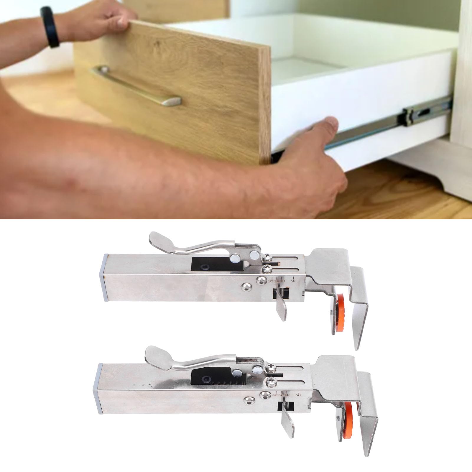 2pcs Verstellbare Schubladenfixierungsklammern mit 2 Klemmstücken Schrankschubladen -Installationsklemme
