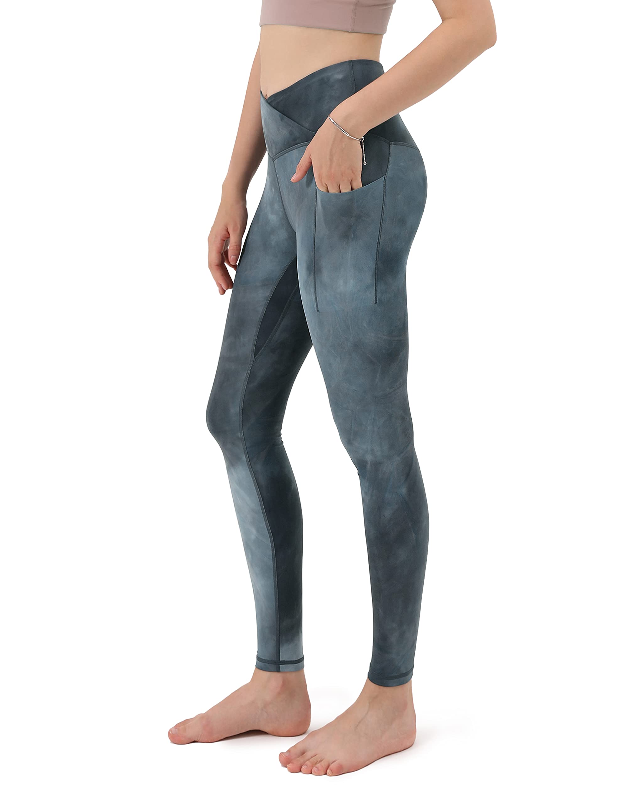 ODODOS Cross Waist Yoga Leggings for Women with Pockets, Non See